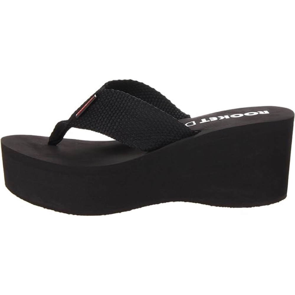 New In! Rocket Dog Solid Black Ultra Platform Wedge Sandal - Picture 2 of 11